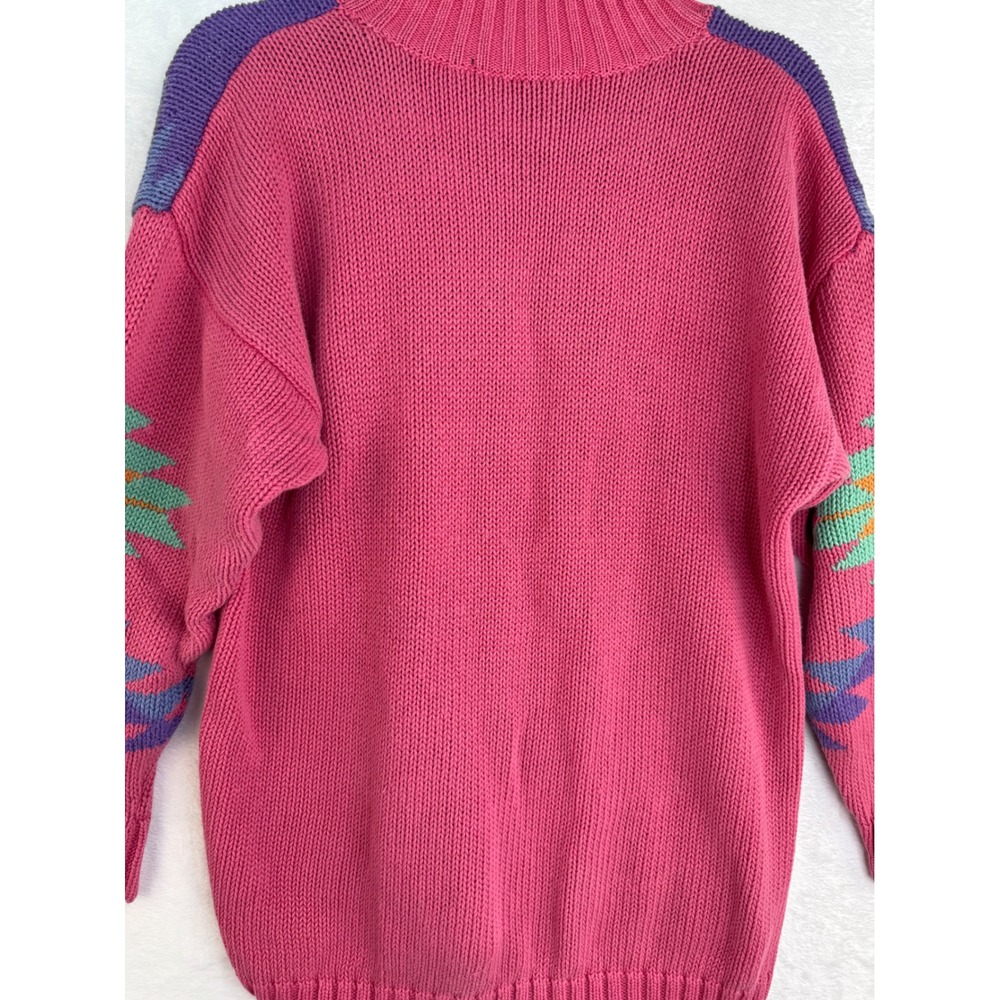 Vintage 1989 I.B. Diffusion Pink Geometric Intarsia Ramie Cotton Sweater Medium - Picture 8 of 10